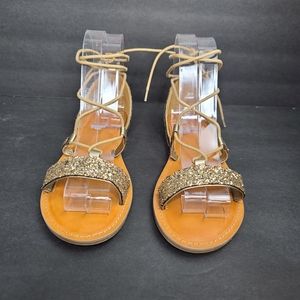 American Eagle Outfitters Lace Up Gold Flats